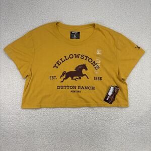 NWT WRANGLER x Yellowstone T-Shirt XL Cropped Tee Goldenrod Dutton Ranch Montana